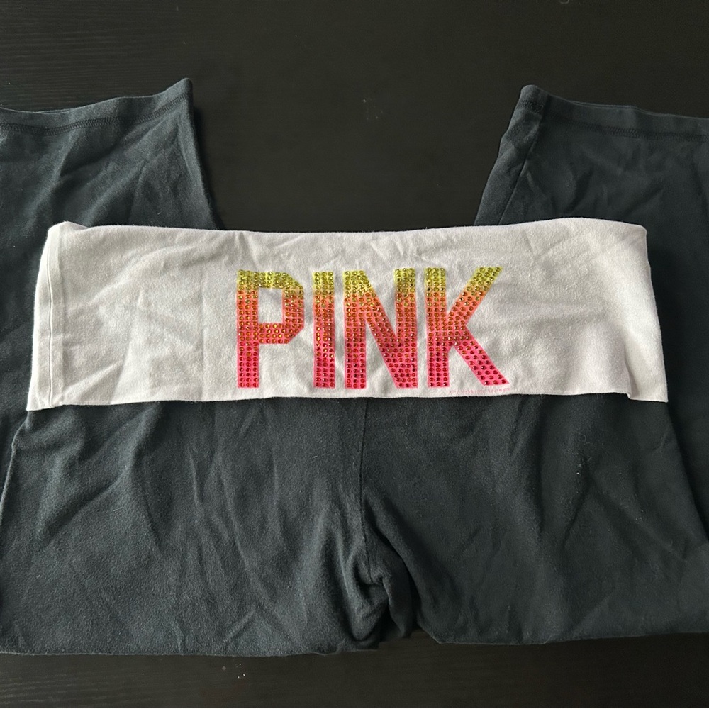 Victoria's Secret Pink Black Leggings with Pink Ombre Rhinestones